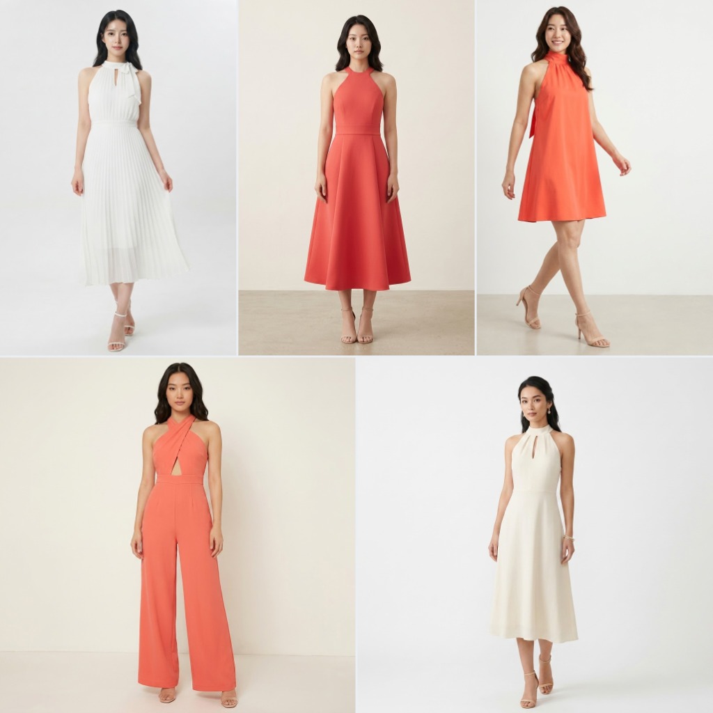 純棉繞頸削肩洋裝-halter neck dress
