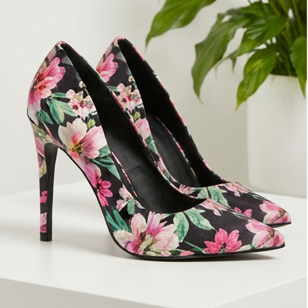 印花皮革高跟鞋-pointed toe pumps