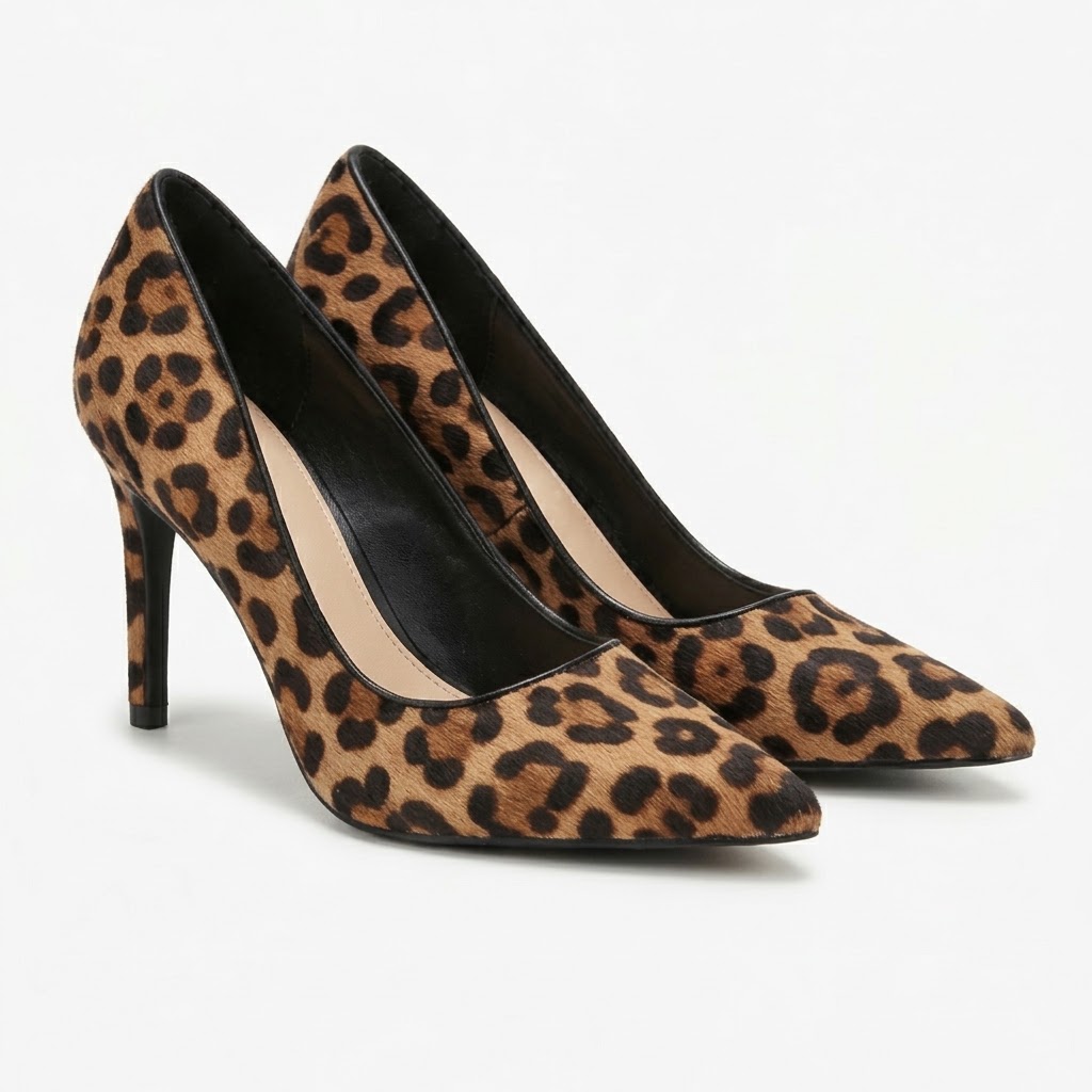 印花皮革高跟鞋-pointed toe pumps