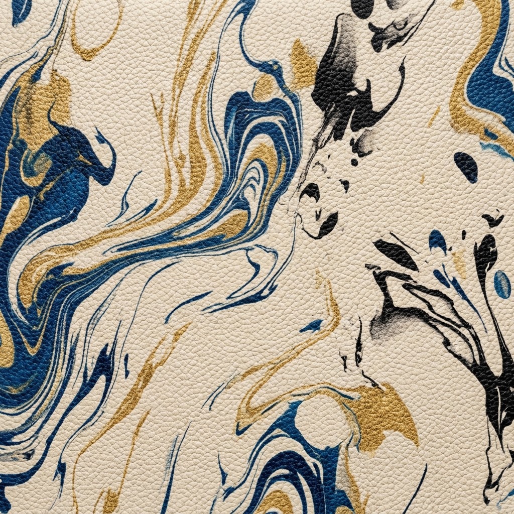 藍金大理石紋荔枝皮-Marble-patterned pebbled leather with gold foil