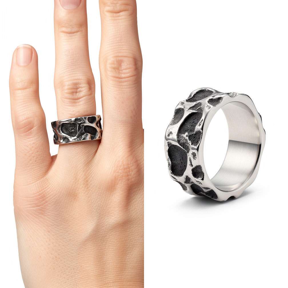 原生熔岩肌理寬版戒指（Raw Melted-Texture Wide Band Ring）