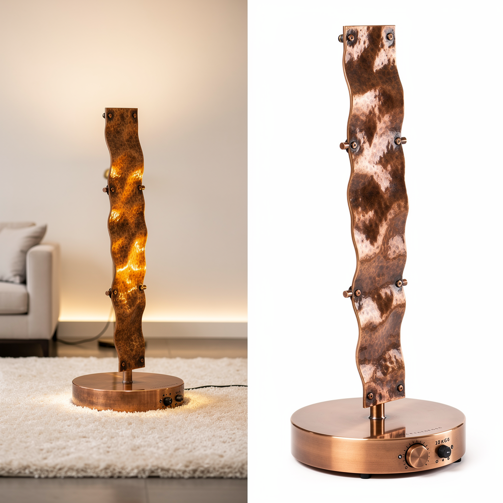 鍛造波浪純銅藝術落地燈（Bespoke Hand-Hammered Wave Copper Floor Lamp）