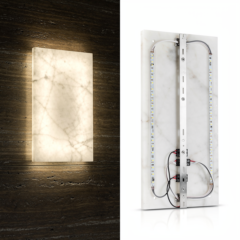 透光大理石數位雕刻壁燈（Bespoke Digital-Chiseled Translucent Marble Sconce）
